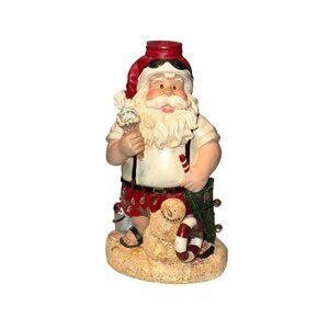 Beach-Themed Santa Claus Ceramic Soap Dispenser Holding Ice Cream Cone & Candy C